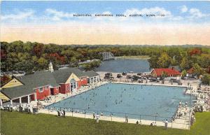 Municipal Swimming Pool Austin Minnesota linen postcard
