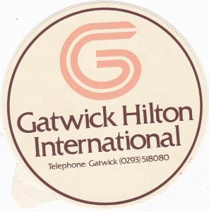 England London Gatwick Hilton International Hotel Vintage Luggage Label sk3491