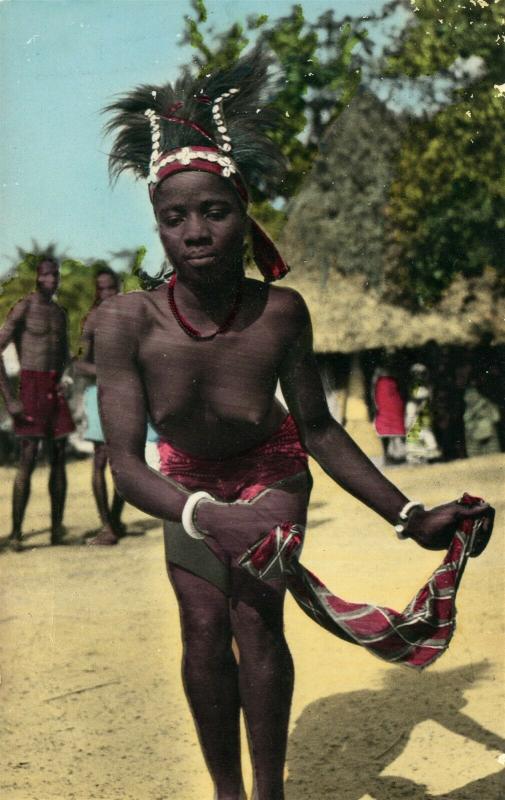 AFRICAN NUDE DANCER VINTAGE HAND PAINTED REAL PHOTO POSTCARD RPPC