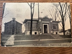 Original Vintage Postcard Early 1900's  Photo Public Library Marrysville OH