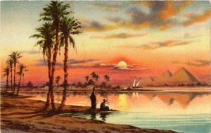 CPA Lehnert & Landrock 19 Sunset and Pyramids EGYPT (917539)