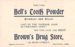 Hartford Connecticut Brown's Drug Store Bell's Tooth Powder Ad Postcard J75811