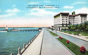 Vintage Postcard Fort Sumter Hotel Building Charleston South Carolina Waterfront