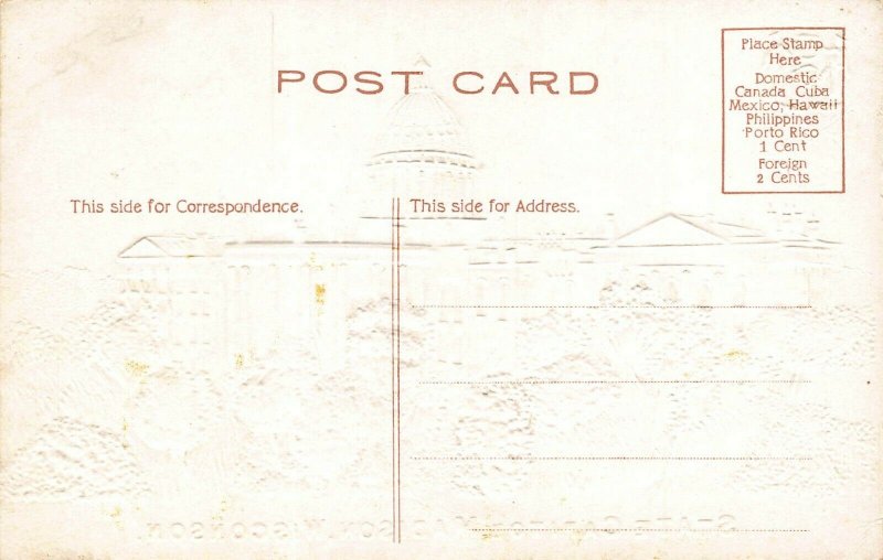 MADISON WISCONSIN~STATE CAPITOL~WI STATE SEAL~GILT & EMBOSSED POSTCARD