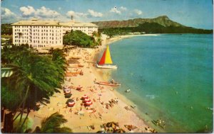 Postcard Hawaii Waikiki Beach and the Moana Hotel - aerial view