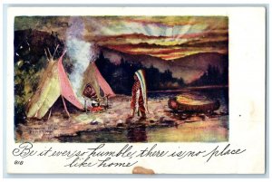 c1905 Indian Teepee Tent Cooking Boat Scene Embossed Unposted Antique Postcard