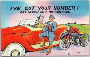 Lady In A Sports Car Caught By Policeman Comic Card Postcard