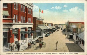 El Paso Texas TX Ciudad Juarez Mexico MEX Business Section Vintage Postcard