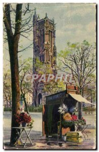 Old Postcard Paris Strolling the Tour Saint Jacques