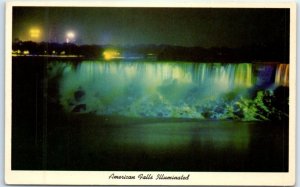 Postcard - American Falls Illuminated - Niagara Falls, New York