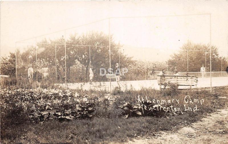 B85/ New Trenton Indiana In Real Photo RPPC Postcard Lenmary Camp Tennis Court