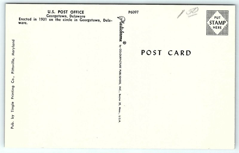 Postcard DE Georgetown US Post Office  D10
