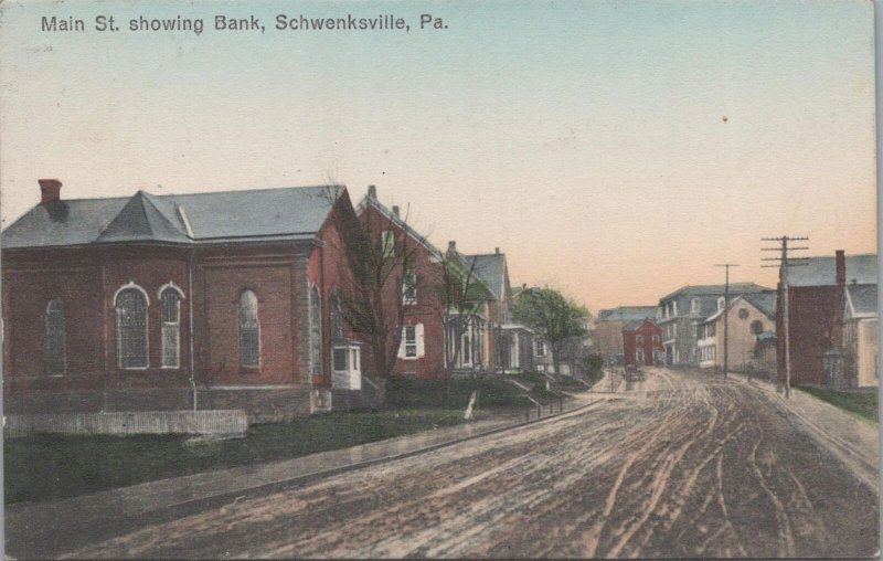 Postcard Main St Showing Bank Schwenksville PA