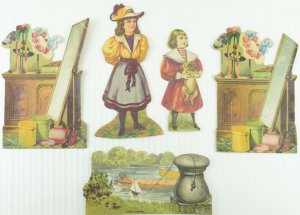 1880s The Lake & Milliner Paper Doll Toy Set Lion Coffee Victorian Lot PD15