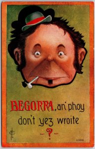 1911 Begorra An Phoy Don't Yez Wroite, Comic Card, Vintage Postcard