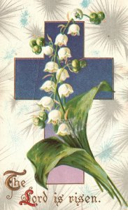 Vintage Postcard 1907 The Lord Is Risen Happy Easter Greeting Card White Flowers