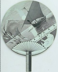 Die-Cut Fan Continental Clothing House Chinese China Boats Cat & Mouse Moon P78