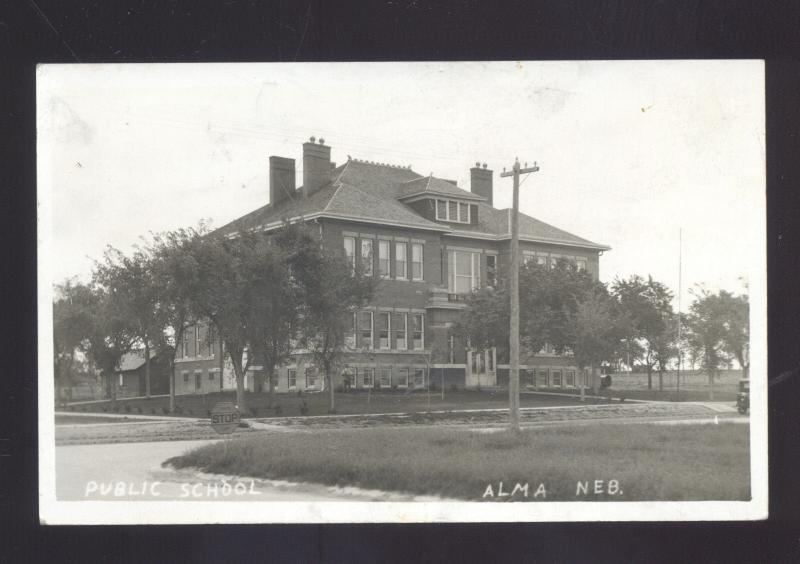 RPPC ALMA NEBRASKA PUBLIC SCHOOL BUILDING VINTAGE REAL PHOTO POSTCARD OMAHA