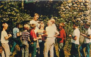 WEST SWANZEY NEW HAMPSHIRE LOT OF 2 POSTCARDS 1960s SIGN + BOYS DO NATURE CRAFTS