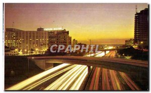 Old Postcard The Harbor Freeway At Dusk Los Angeles California