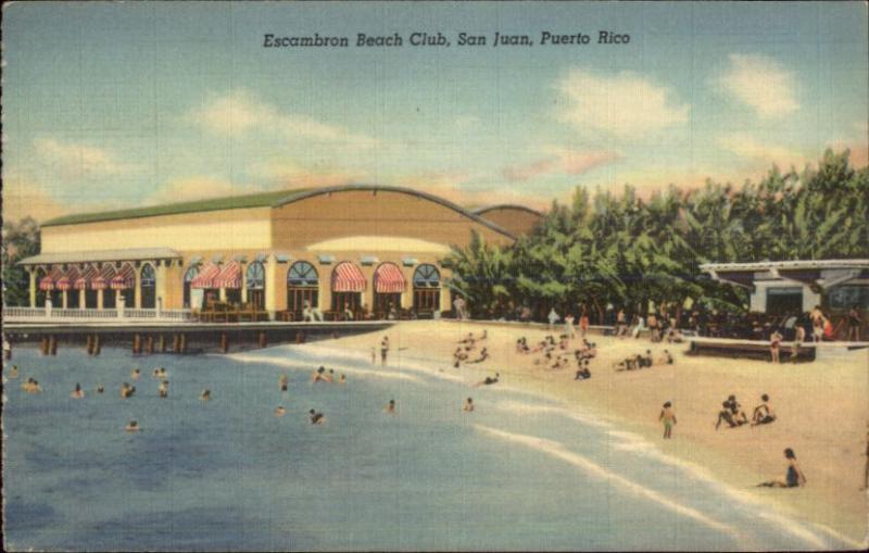 San Juan Puerto Rico Escambron Beach Club Used Linen Postcard