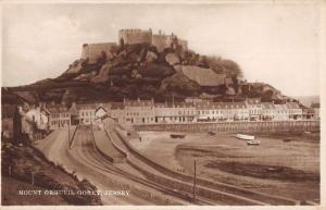 Gorey Jersey aerial view Mount Orgueil boats harbor real photo pc Z46059