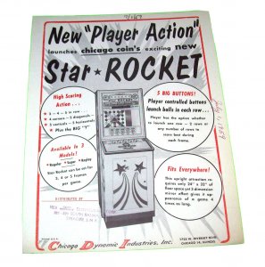 Star Rocket Arcade Flyer Original Vintage Chicago Coin 1959 Boardwalk Amusements