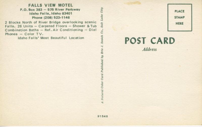 Falls View Motel ~ Idaho Falls ID Idaho ~ AAA Vintage Postcard