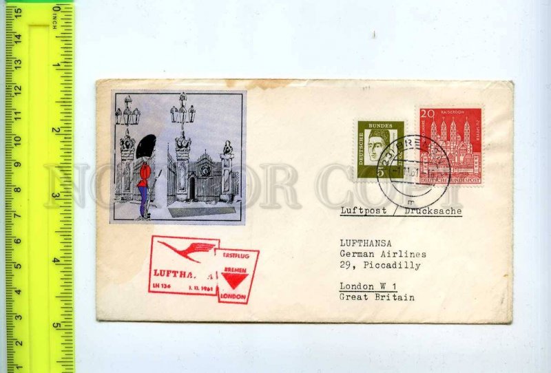 254850 GERMANY LUFTHANSA London Bremen First flight 1961 COVER special postmark