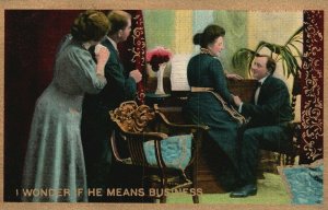 Vintage Postcard 1910's I Wonder if he Means Business Man Courting a Woman