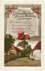 British friendship flowers greetings postcard dear grandfather loving birthday