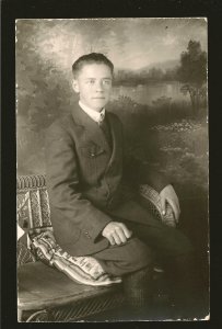 Vintage Made in Canada Seated Young Man Portrait Real Photo Postcard Unposted