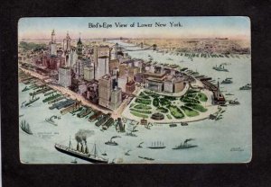NY Aerial View Lower New York City Ships Manhattan Artist Drawing NYC Postcard