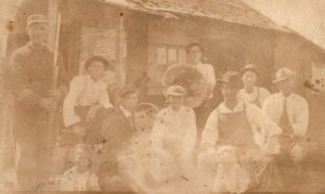 RPPC Real Photo Postcard - Soldier With Rifle and Bayonet - Group Photo W/ Dog