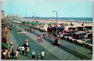 Vtg Atlantic City New Jersey NJ Looking Down Boardwalk Beach View 1950s Postcard