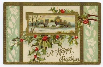 Happy Christmas 1900's Embossed Postcard