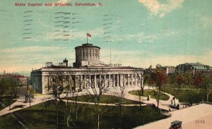 Vintage Postcard 1911 State Capitol Building & Grounds Park Columbus Ohio OH