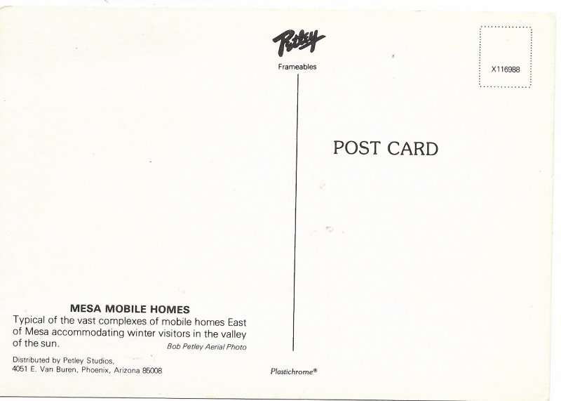 US  Unused. Mesa Arizona - Mobile Home Parks.  Quiet in Summer. Full in Winter