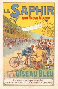 LA SAPHIR BICYCLE VIATOR TIRES BELGIUM ADVERTISING POSTCARD (c. 1910)