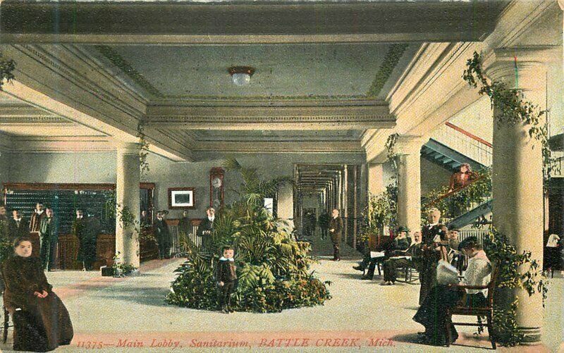 Michigan Battle Creek Main Lobby Sanitarium Souvenir 1909 Postcard 22-4905