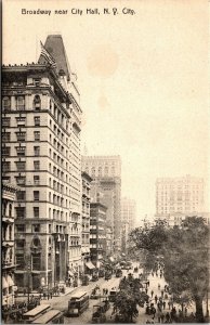 Vtg Broadway near City Hall Street View New York City NY 1910s Unused Postcard