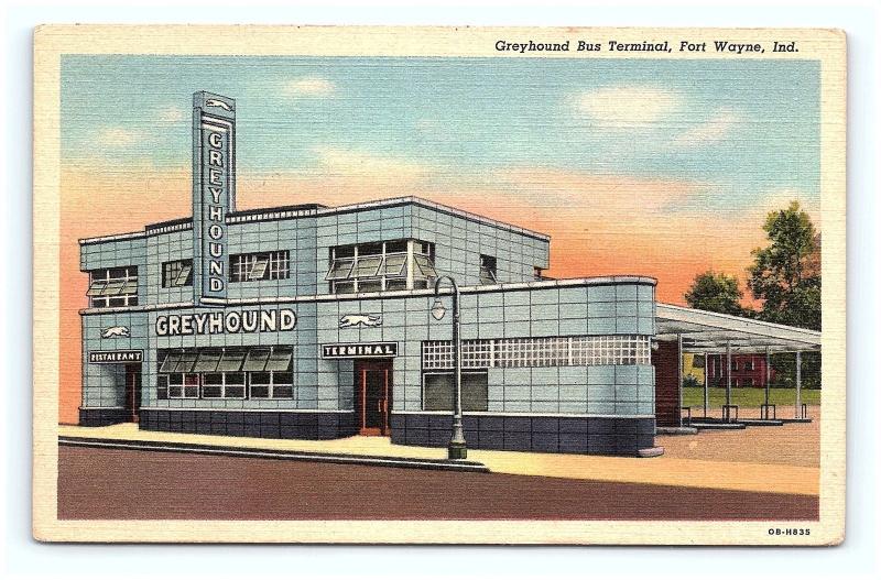 Postcard IN Fort Wayne Greyhound Bus Terminal Vintage Linen H01