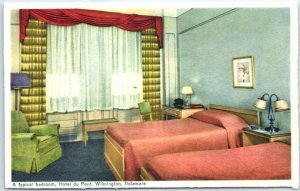 Postcard - A typical bedroom, Hotel du Pont - Wilmington, Delaware