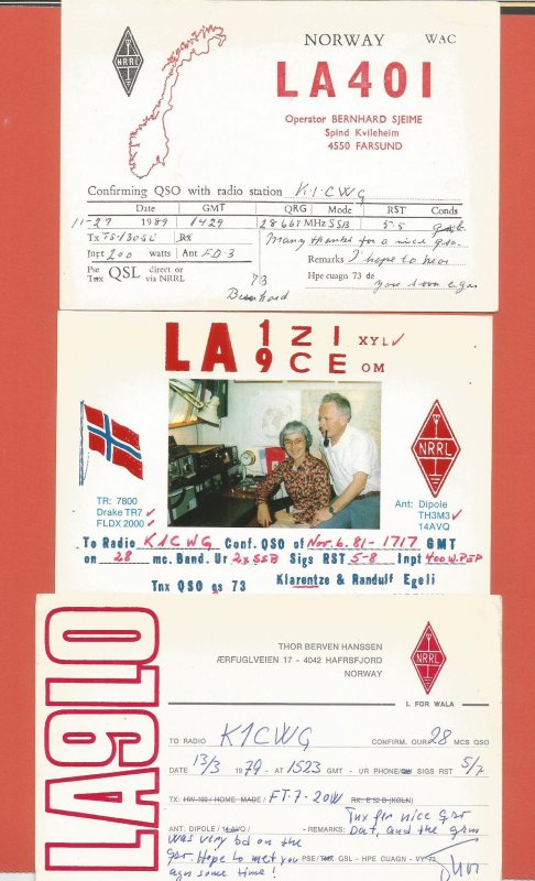 QSL AMATEUR RADIO CARDS – NORWAY – 3 DIFFERENT CARDS – 1979-1989 (4)