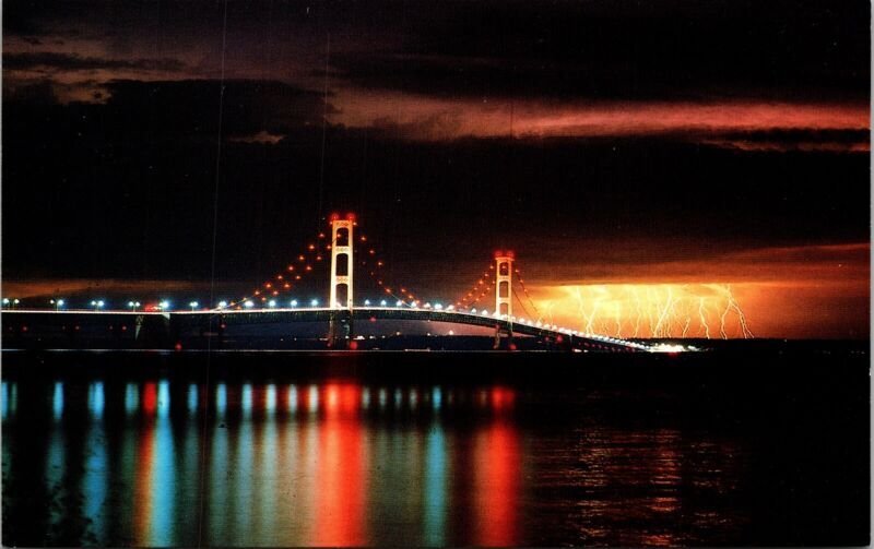 Mackinac Bridge Michigan Great Lakes State Unposted Vintage Postcard