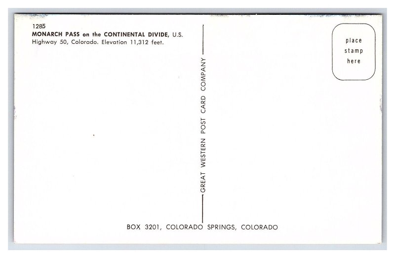 Monarch Pass Continental Divide Sign Highway 50 Colorado Postcard