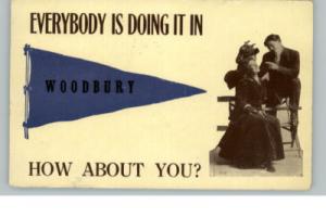 WOODBURY VT Romance & Pennant Flag c1910 Postcard