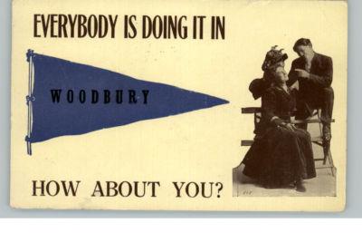 WOODBURY VT Romance & Pennant Flag c1910 Postcard