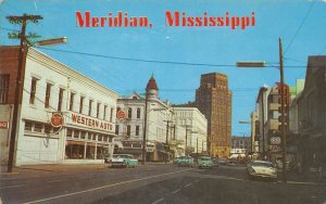 Meridian  Mississippi Downtown Meridian, Western  Auto Vintage Postcard TT0012