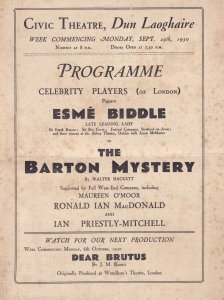 Dun Laoghaire 1930s Murder Mystery Irish Old Theatre Programme